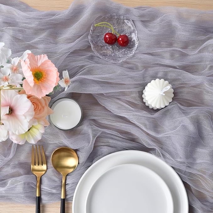 Gray Cheesecloth Table Runner Cheese Cloth Wedding Birthday Party Decor | 10Ft - Image 3