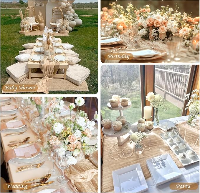 10 Pack Champagne Cheesecloth Table Runner 35x120 Inches, Boho Gold Cheese - Image 4
