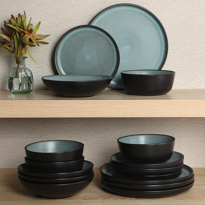 Gibson Elite Tribeca Loft 16-Piece Dinnerware Set – Matte Black and Green - Image 6