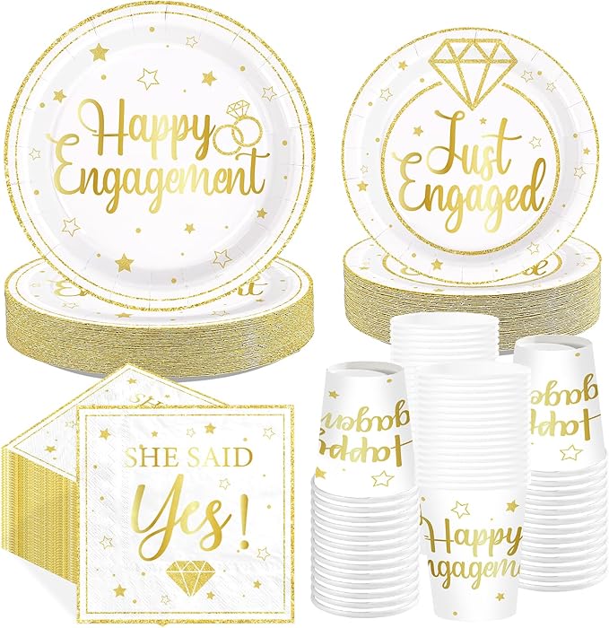250Pcs Happy Engagement Diamond Ring Party Decoration Serves 50 | White Gold by Greencian