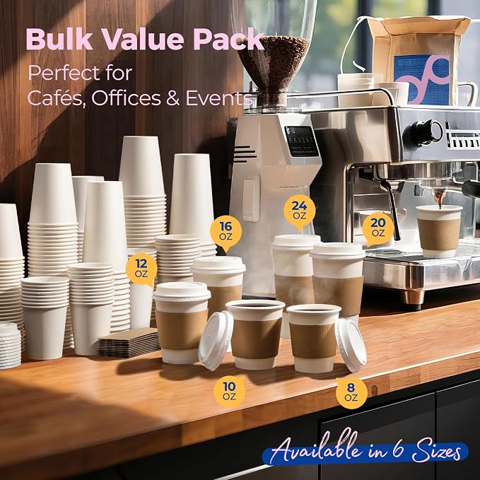 Fit Meal Prep 100 Pack 12 oz Disposable Coffee Cups - Image 7