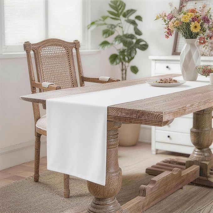 MEANMOY White Table Runner 108 Inches Long Waterproof Table Runners | Washable - Image 2