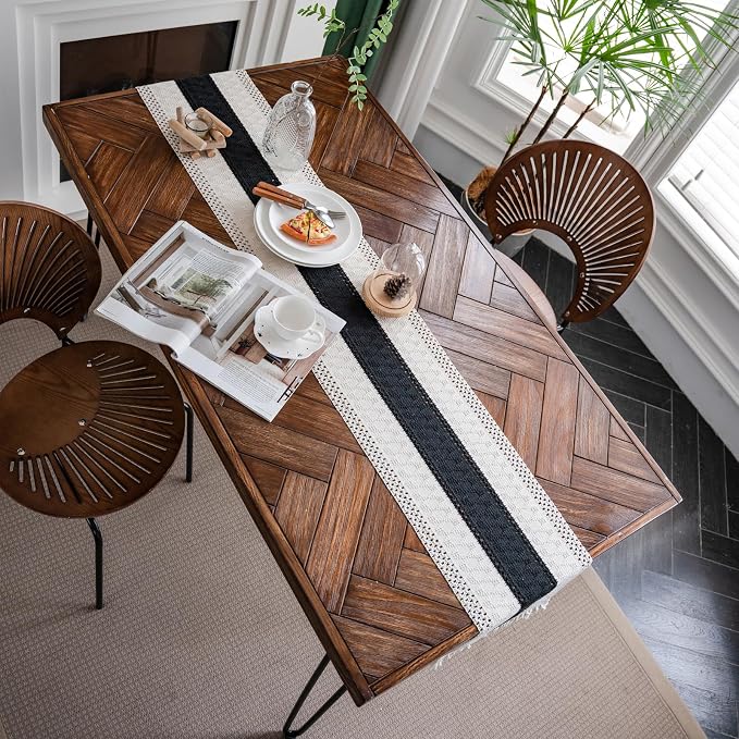 Macrame Table Runne Beige and Black Boho Table Runners - Image 7