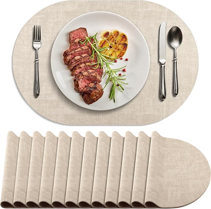 Placemats Set of 12 Washable, Heat Resistant Table Placemats Wipeable Faux by Delicateandelegantplacemats