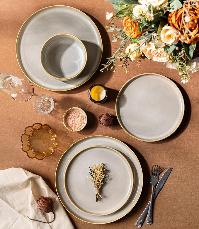 Ceramic Dinnerware Set for 8, 24-Piece Plates and Bowls Set | Handmade Reactive - Image 3