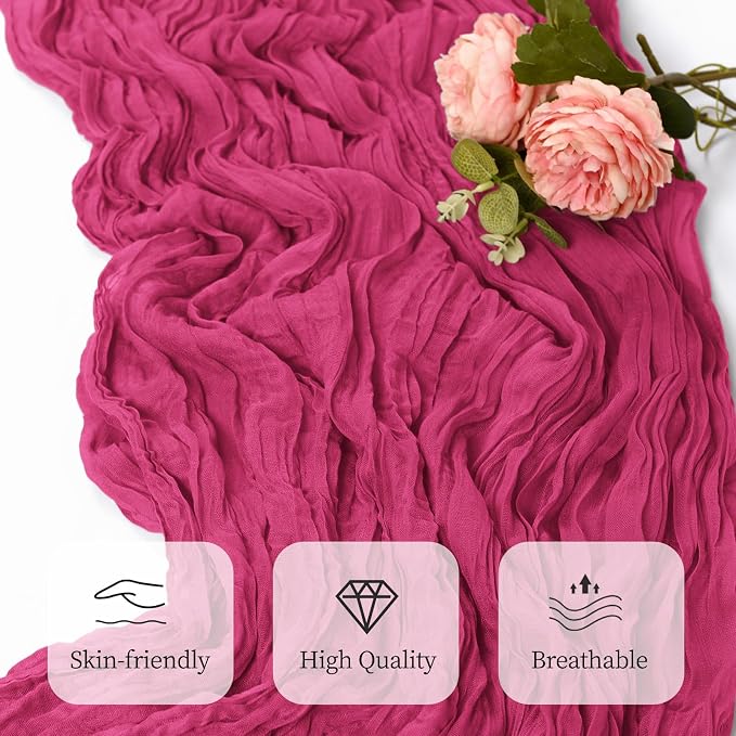 6 Pack Hot Pink Cheesecloth Table Runner 17x108 Inch Semi Sheer Boho Gauze - Image 4
