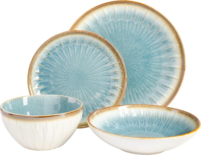 Gibson Elite Mayfair Bay 16-Piece Embossed Double Bowl Dinnerware Set, Service - Image 2