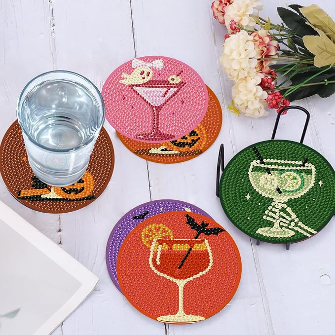 Ekuxom 6 Pcs Halloween Cocktail Diamond Art Coasters Kits - Image 5
