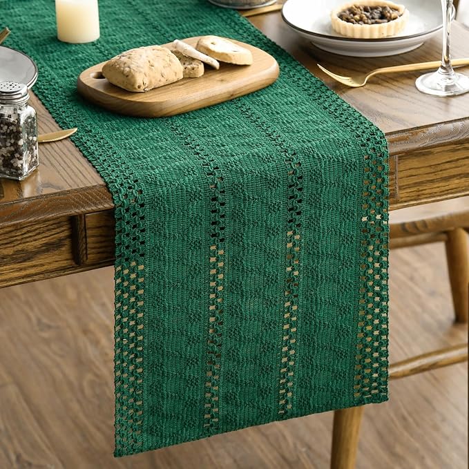 Artoid Mode Dark Green Woven Farmhouse Hollow Table Runner 12x48 Inch | Holiday - Image 6