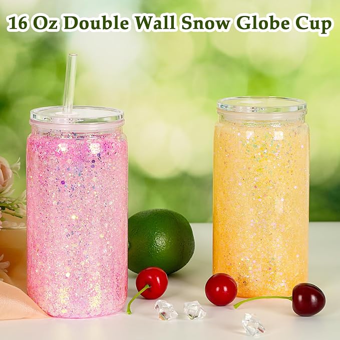 6 Pack 16 Oz Plastic Snow Globe Tumbler, Snowglobe Cups, Acrylic Snowglobe Cup - Image 2