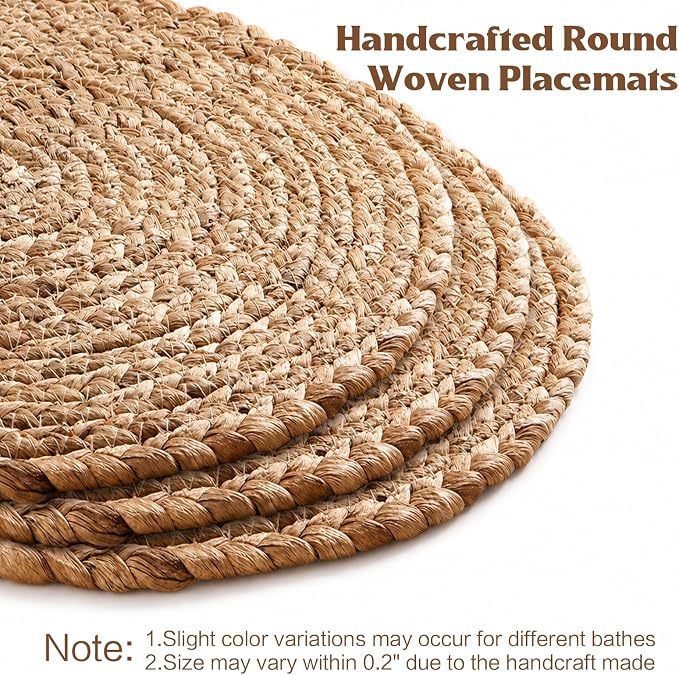 Aofmee 12 inch Round Woven Placemats Set of 10, Boho Rattan Place Mats - Image 9