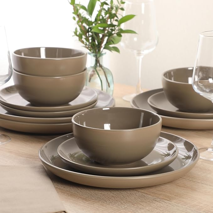 Gibson Home Rockaway 12 Piece Plates and Bowls Matte Outside/Shiny Inside Glaze - Image 4