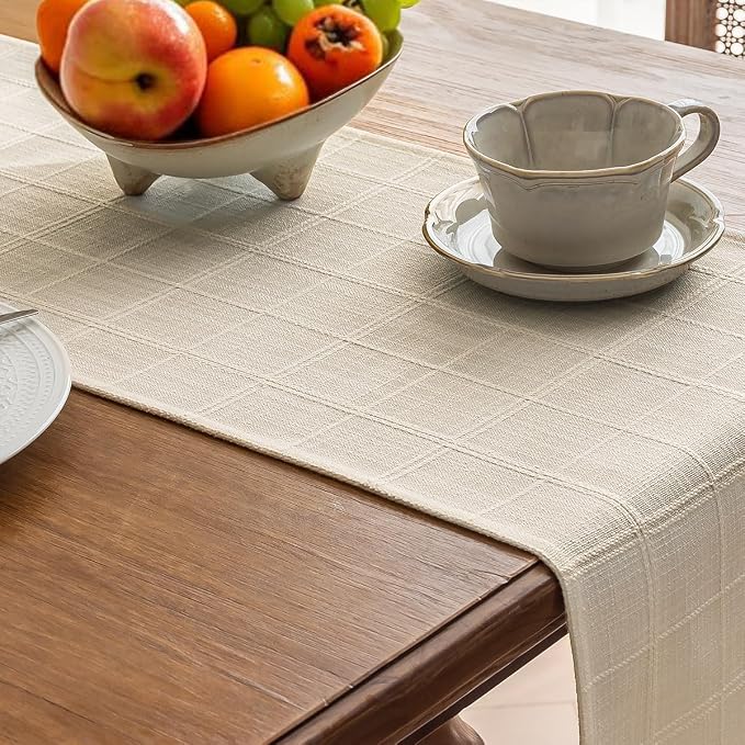 Linen Textured Table Runner, Ivory Table Runners 72 Inches Long | Raised Grid - Image 4