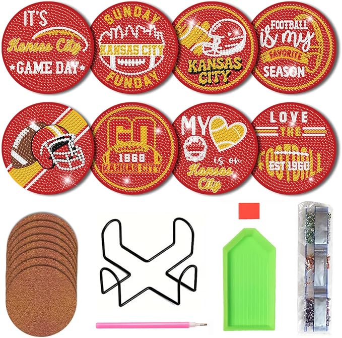 Bartogro 8 Pcs Diamond Painting Coaster Kits, DIY Football Diamond Art Coasters by Bartogro