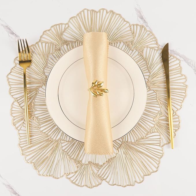 Round Placemats Pressed Vinyl Metallic Flower Place Mats Set of 6 | 15 Inch by AdasBridal