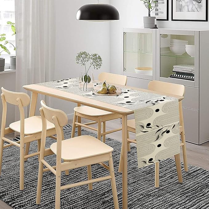 YCness Boho Mid Century Modern Table Runner Black White Dining Table Decor - Image 4