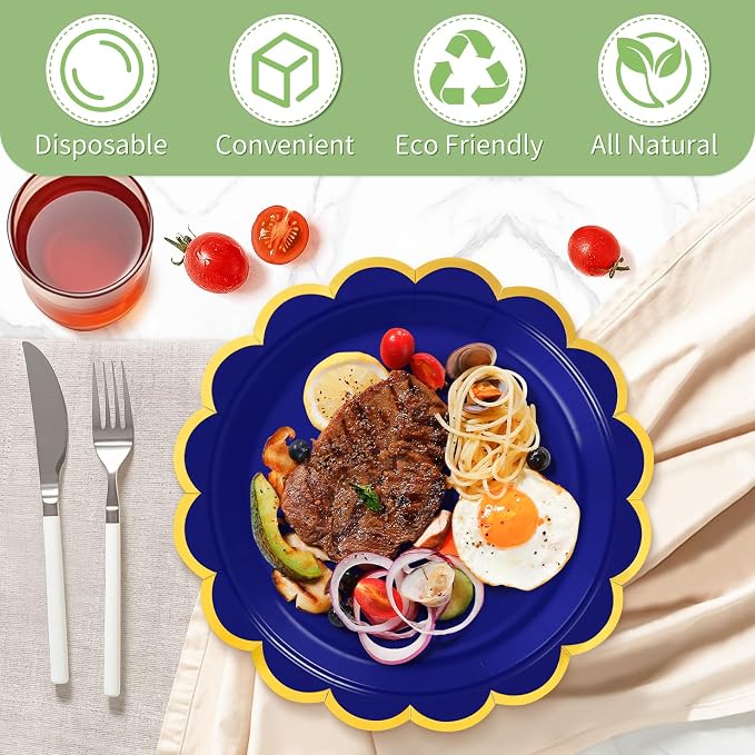 50 Pcs Royal Blue Paper Plates Disposable, Dessert Cake Plates, - Image 4