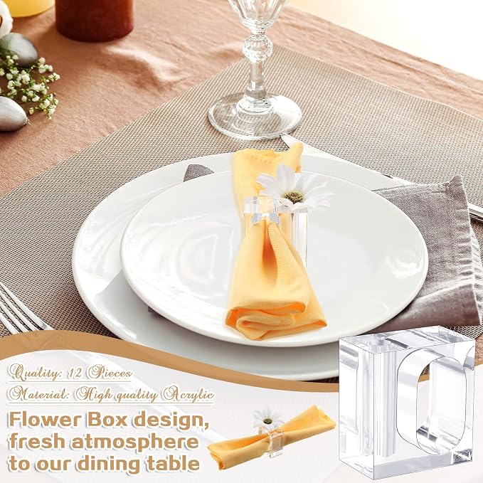 12 Pcs Acrylic Napkin Rings Clear Napkin Holder Bulk | Square Flower Bud Vase - Image 7