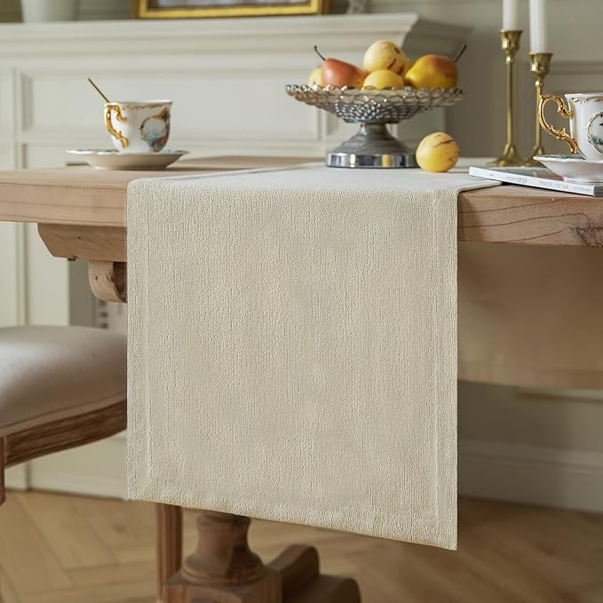 Burlap Style Farmhouse Table Runner, 14x60 Inches Cream | Thick Durable Fabric by ZEEMARTONLINE