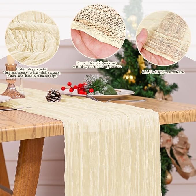 8 Pack Ivory Table Runner 17 x 108inch Cheesecloth Table Runner Boho Gauze - Image 5