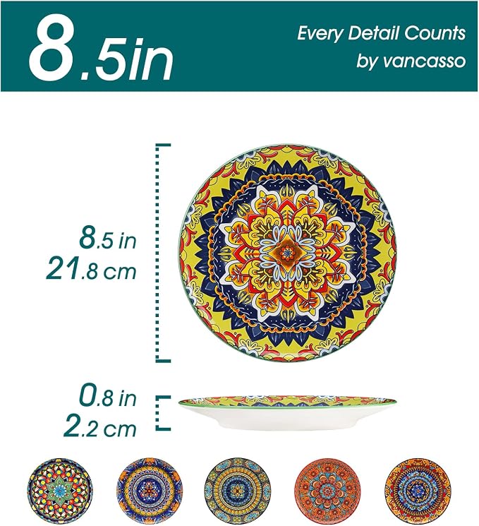 vancasso Colorful Dessert Plates Set of 6, 8.5 Inch Ceramic Salad Plates | Boho - Image 2
