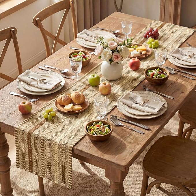 Artoid Mode Coffee Farmhouse Stripe Braided Table Runner 12x72 Inch | Holiday - Image 5