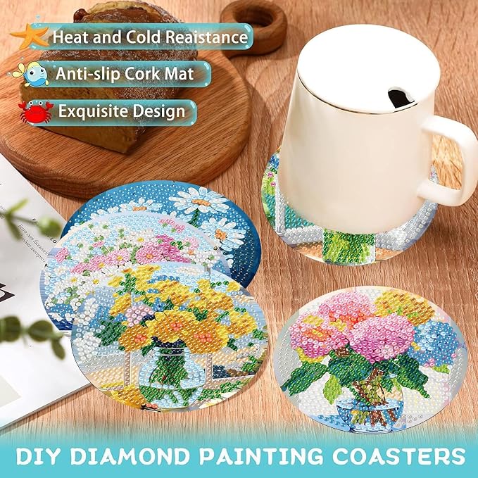 Ekuxom 8 Pcs Flower Diamond Art Coasters Kit - Image 5
