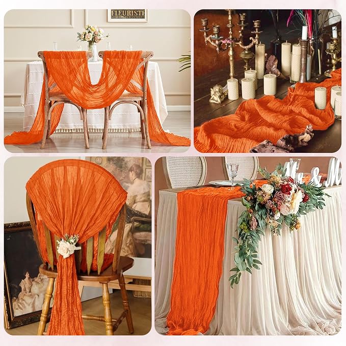 12 Pack Orange Cheesecloth Table Runner 17x108 Inch Semi Sheer Boho Gauze - Image 7
