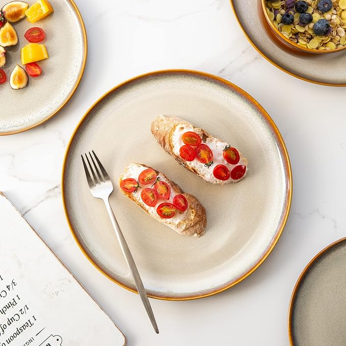 LERATIO Ceramic Plate Set of 6, 8.5 Inch Reactive Glaze Salad Plates | Modern - Image 3