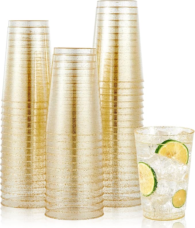 JOLLY CHEF 100 Pack 12 oz Gold Plastic Cups, Disposable Gold Cups, Heavy-duty by JOLLYCHEF