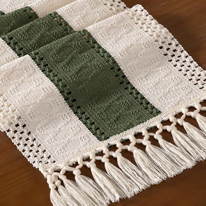 DeZerlor Boho Macrame Table Runner Spring Easter Farmhouse Woven Table Runner - Image 5