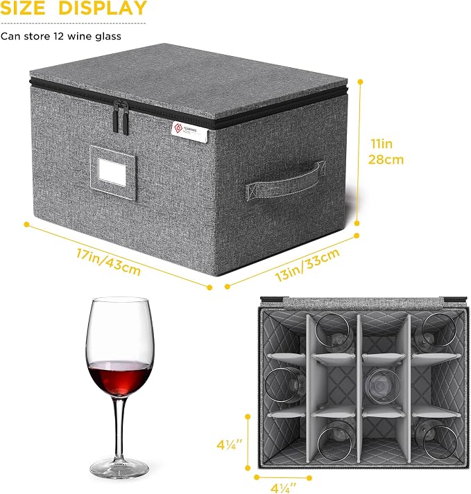 Wine Glass Storage Box with Dividers, Hard Shell and Stackable Stemware Storage - Image 2