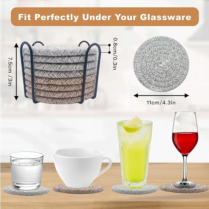 8 Pcs Drink Coasters with Holder, Coasters - Image 2