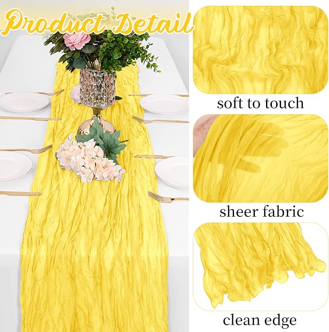 16 Pack Lemon Yellow Cheesecloth Table Runners 20x120 Inch Gauze Table Runner - Image 3