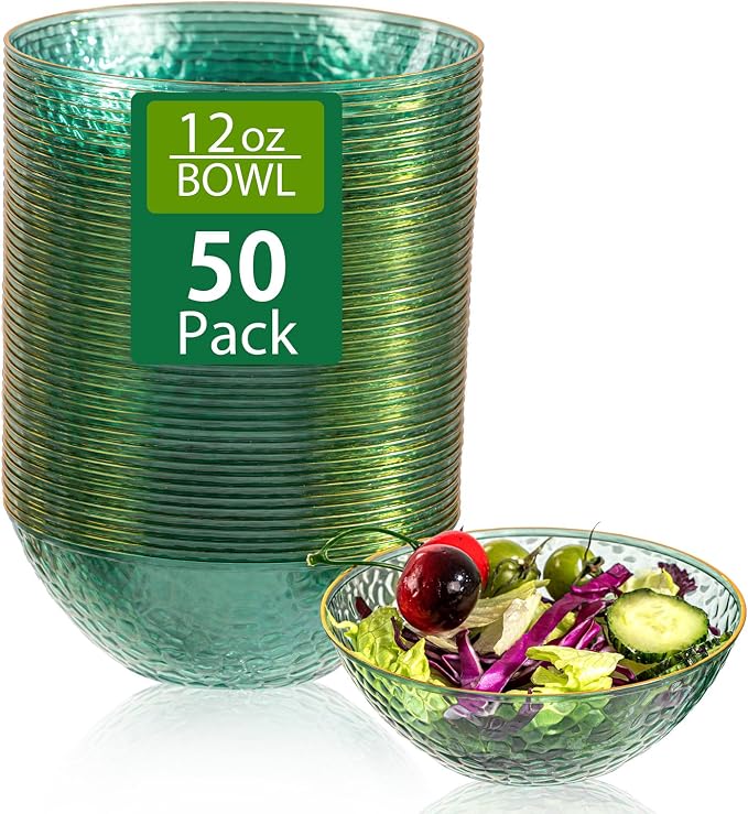 50 Pack 12 Ounce Clear Green Plastic Bowls Serving Bowls Hammered by I00000