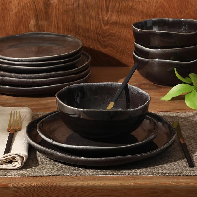 Gibson Elite Nardini 12 Piece Plates and Bowls Reactive Glaze Dishes Stoneware - Image 6