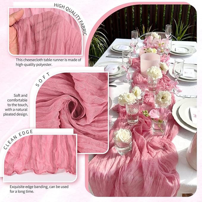4 Pack Cheesecloth Table Runner 10FT Dusty Rose Table Runner Boho Gauze Cheese - Image 3