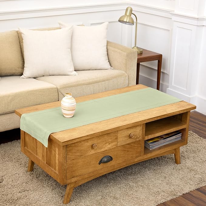 Solino Home 100% Pure Linen Table Runner Sage Green Hemstitch, 14 x 60 in | by SolinoHome