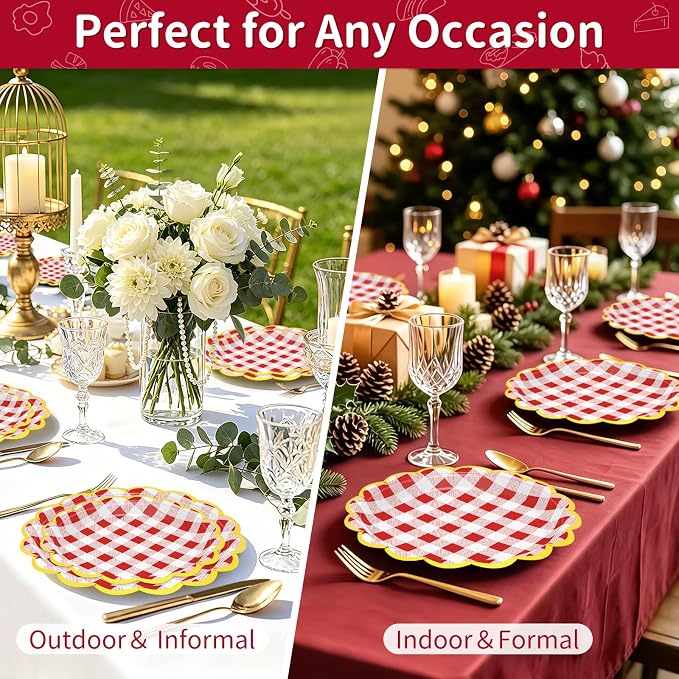 50 Pcs Red Gingham Paper Plates Disposable, Dessert Cake Plates, - Image 7