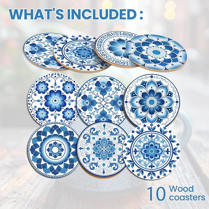 10pcs Coasters for Drinks Abstract Boho Flowers Absorbent Coasters Set Round - Image 3