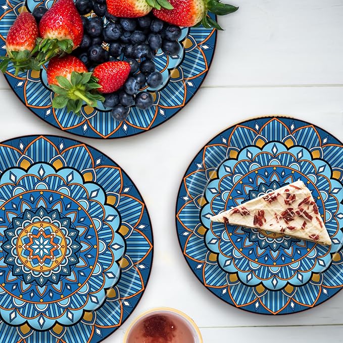 100PCS Boho Paper Plates 7Inch & 9Inch, Vintage Bohemian Disposable Dinnerware - Image 2