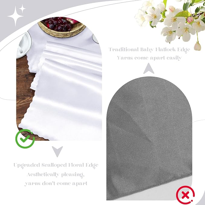 VACVELT White Satin Table Runners, 12x72 Inch, 2 Pack, Scalloped Edge | Silky - Image 7