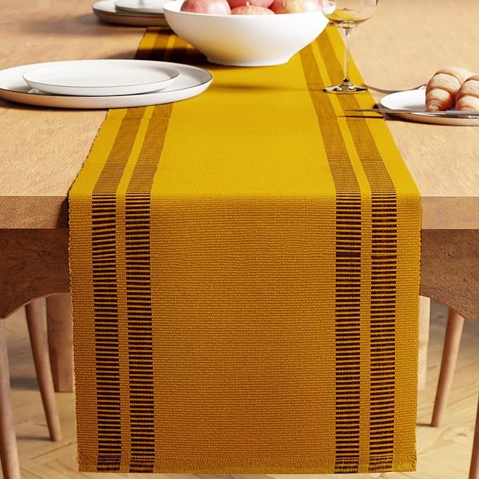 Encasa XO Table Runner, Yarn Dyed Ribbed Cotton 13"x54" | Ladder Yellow by EncasaXO
