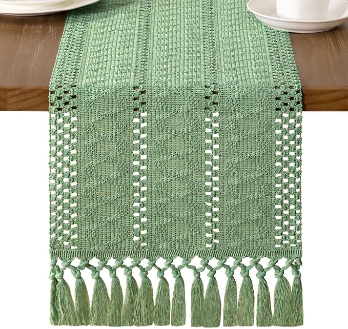 MLMW Boho Sage Green Table Runner 36 inches Short Coffee Spring Easter Table by MLMW