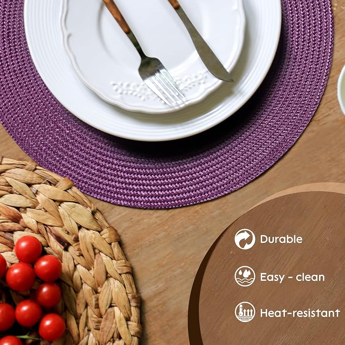 FunWheat Round Braided Placemats Set of 8 Table Mats - Image 3