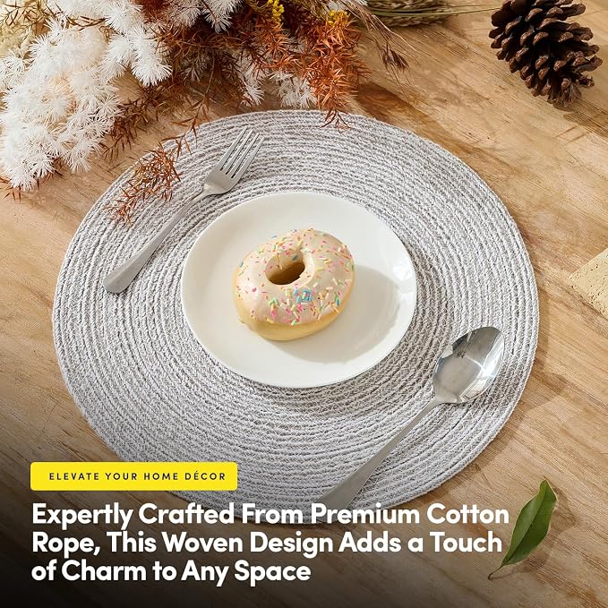 Round Placemats Set of 6-100% Cotton Two-Tone Placemat - Image 2