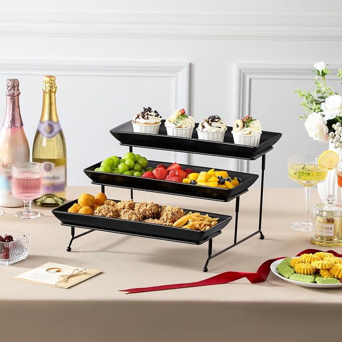 MALACASA 3 Tier Serving Trays for Party, Stoneware Serving Platters and Trays - Image 9