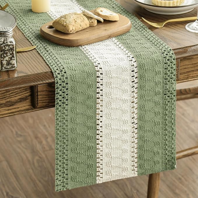 Artoid Mode Light Green Farmhouse Woven Table Runner 12x120 Inch | Seasonal by ArtoidMode
