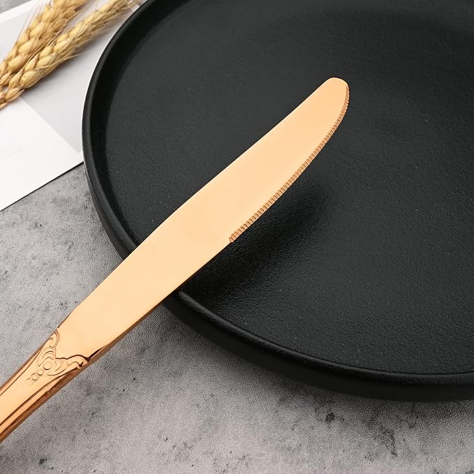 Mirror Polished Copper Silverware Set, 24-Piece 18/10 Stainless Steel Rose Gold - Image 6