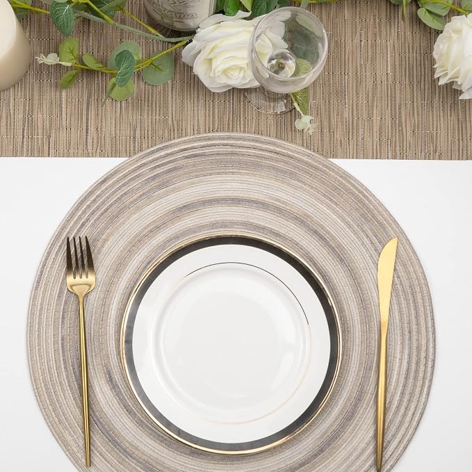 SHACOS Round Braided Placemats 15 inch Set of 4 Variegated Washable Kitchen - Image 9